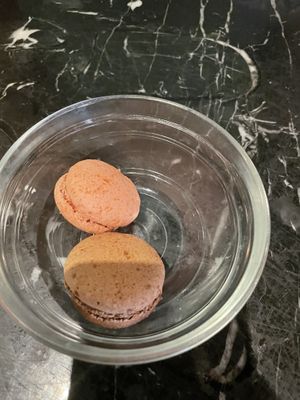 Macaroons - raspberry and chocolate  at Velada in Barcelona