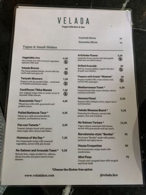 Menu   at Velada in Barcelona