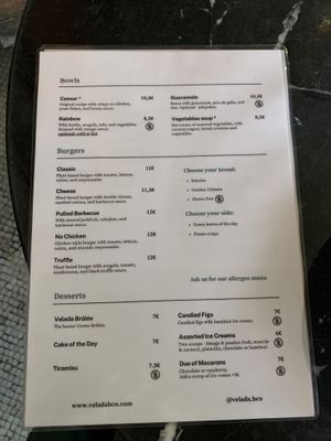 Menu   at Velada in Barcelona