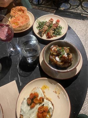 The bread with creme cheese and patatas bravas were excellent  at Velada in Barcelona