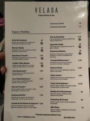 Menu  at Velada in Barcelona