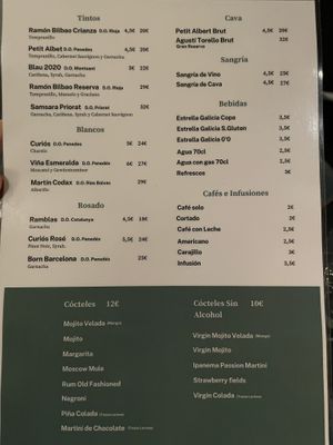 Menu  at Velada in Barcelona