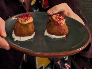 Potato bombas - so good we ordered a second round at Velada in Barcelona