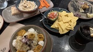 Very nice collection of starters. Hummus, cauliflower tikka masala and others  at Velada in Barcelona