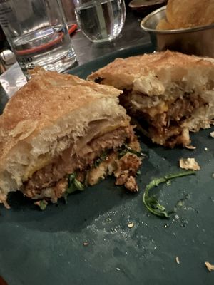 Burger with bbq saucee  at Velada in Barcelona