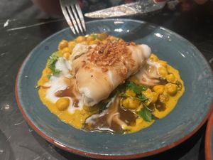 Samosa Chaat my daughter had this and loved it.  at Velada in Barcelona