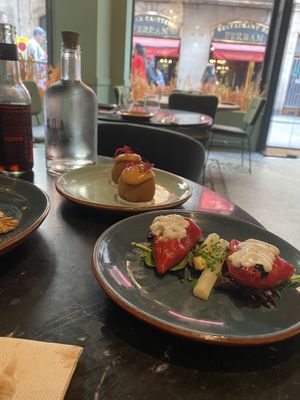Bombas and filled peppers - extremely tasty 😍  at Velada in Barcelona