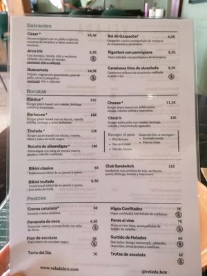 Menu at Velada in Barcelona