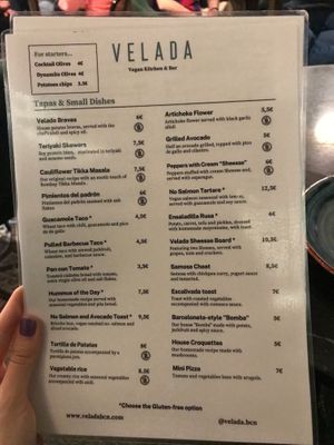 Menu at Velada in Barcelona