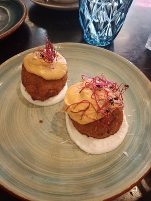 Barcelona-Style Bomba - verrrry good!!! 😋😍 at Velada in Barcelona