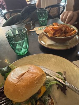 Burger and rigatoni   at Velada in Barcelona
