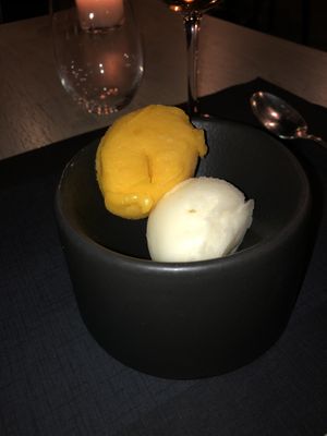 Passion fruit and lemon sorbet  at Five Senses in Santorini