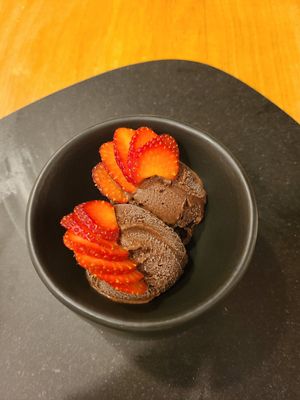 Chocolate ice cream at Five Senses in Santorini