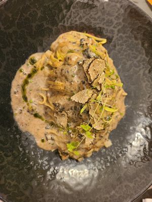 Truffle pasta at Five Senses in Santorini