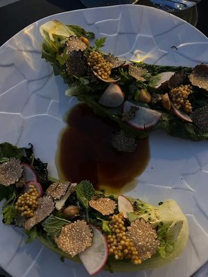 Entree with grilled salad   at Five Senses in Santorini