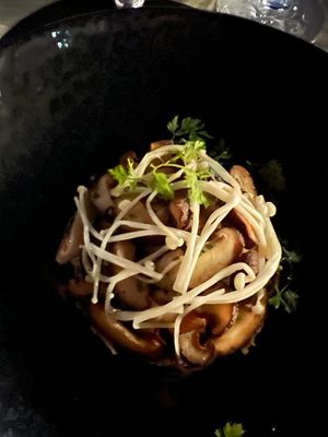 Apetizer with mushrooms  at Five Senses in Santorini