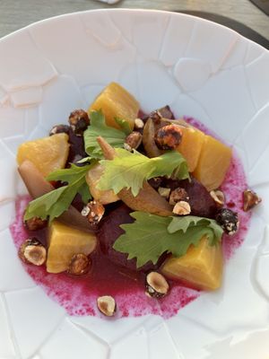 Beet and pickled pear salad  at Five Senses in Santorini