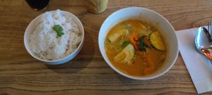 Red curry with jasmine rice at Two Thai  in Lancaster