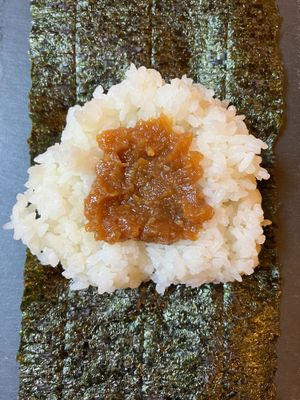 Garlic miso onigiri at Sasurai Onigiri in Torun