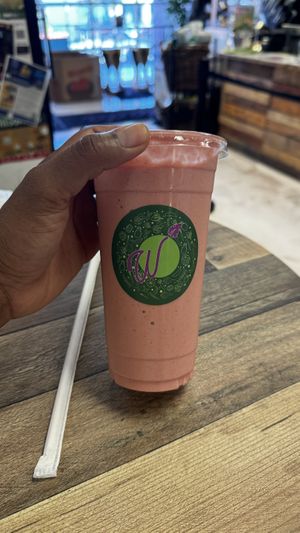build your own smoothie: cantaloupe, strawberry, almond butter, pineapple & coconut milkk  at Wadada Healthy Market & Juice Bar  in Atlanta