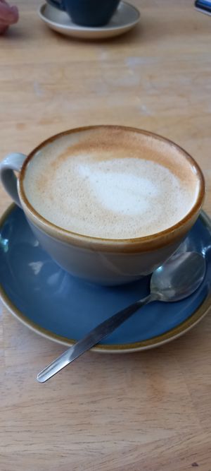 Oat milk latte at The Tile Press Cafe in Telford