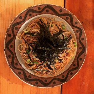 mushroom spaghetti at Yakuzenshokudo Chabuzen in Tokyo
