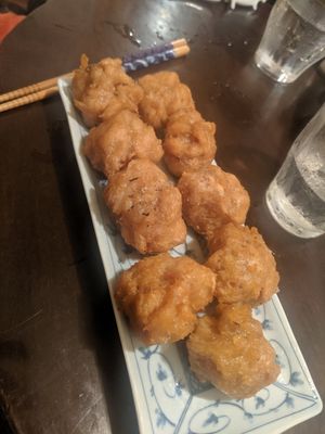 Large Fried soy meat starter (¥1000 for large), very yummy but quite oily at Yakuzenshokudo Chabuzen in Tokyo