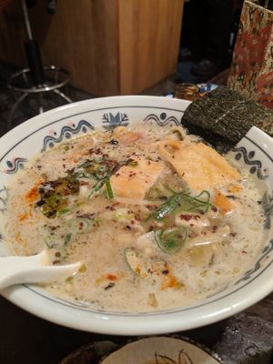 Dragon noodle ramen, medium comes very large. Tasty but a bit oily at Yakuzenshokudo Chabuzen in Tokyo