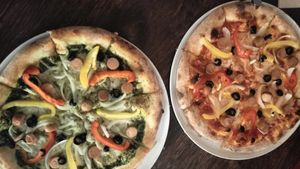 Two vegan pizzas at Pizza Cucinova in Tokyo