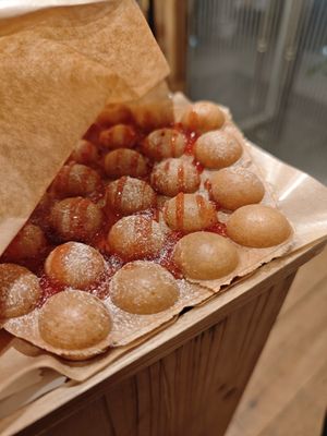 Waffle with strawberry topping at Soy Stories in Fukuoka