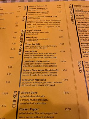 Vegan and vegetarian options  at Raphael's Restaurant in Ayia Napa