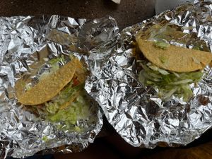Two hard shell Tempeh Tacos at El Indio in Gainesville
