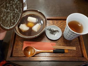 Red bean soup with mochi at Otofu Cafe Mameku in Ise