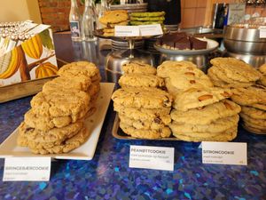 Lots of vegan cookies at Papegoye in Oslo