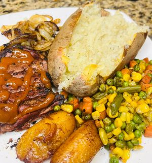 Steak and baked potatoes  at Vegan Eats with Bri in Richmond