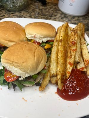 Burger slider and fries  at Vegan Eats with Bri in Richmond