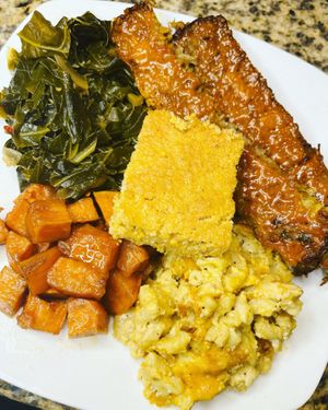 Soul food platter  at Vegan Eats with Bri in Richmond