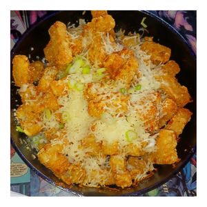 Vegan Cheesy Tots at PLAY Arcade in New Bedford