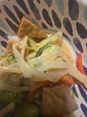 Green Curry with veggies and fried tofu at Thai Room in Kill Devil Hills