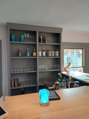 Bar area. We noticed some zero proof spirits such as Lyre tequila at V-Spot in New Hope