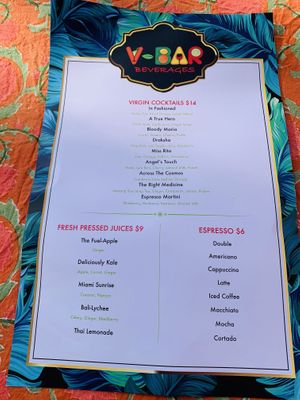 Drinks menu  at V-Spot in New Hope