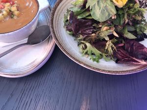Gazpacho and Salad  at V-Spot in New Hope