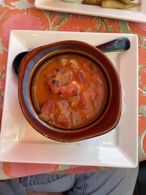 Tasty soup with chickpeas and fire roasted tomatoes   at V-Spot in New Hope