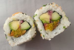Buddha roll
-
Vegan friendly roll, pumpkin croquettes, pickled red onions, avocado, cucumber, beetroot mayo at Sukoya in Manchester
