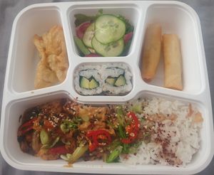 Vegan Teriyaki Bento Box
- Sticky, sweet and umami-rich teriyaki sauce with fried soft tofu, rice, salad, mini veggie spring rolls & gyozas at Sukoya in Manchester