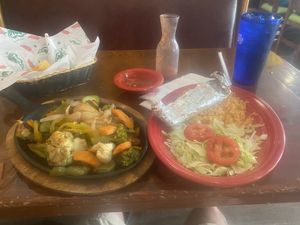 The vegetarian fajitas, vegan because I left out the sour cream...  at El Vaquero in Orange