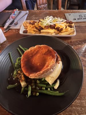 Balti pie & mash, loaded friess  at The Feathers in Rickmansworth