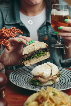 Field mushrooms on rustic bread with truffle crisps (VG) at Canto in Manchester