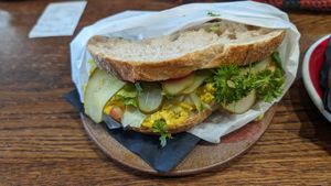 tofu / egg vegan sandwich at Freya Cafe in Warsaw