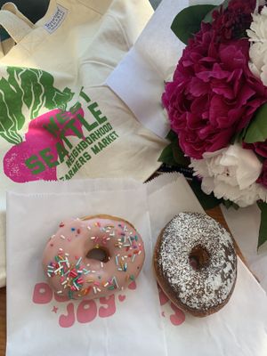 Strawberry Milkshake and French Toast donuts  at Dough Joy - SW Oregon in Seattle